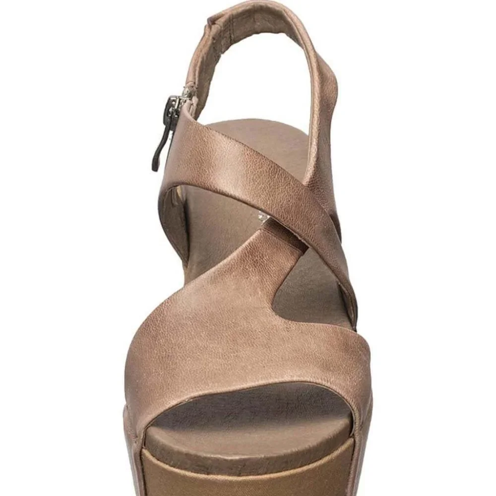 Antelope Gray Asymmetric-Strap Kaya Leather Wedge Sandal_2